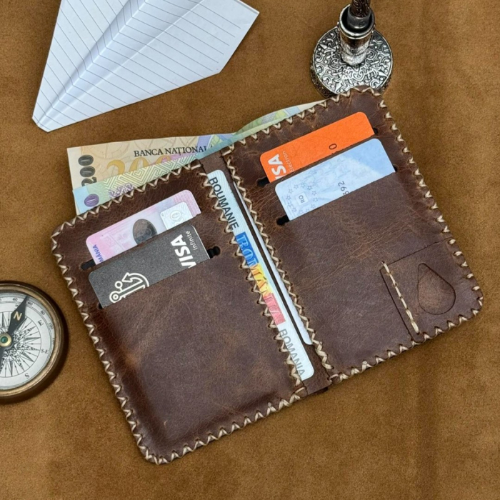 Portofel, personalizabil, din piele naturala, Jack M, Maro antichizat [3]