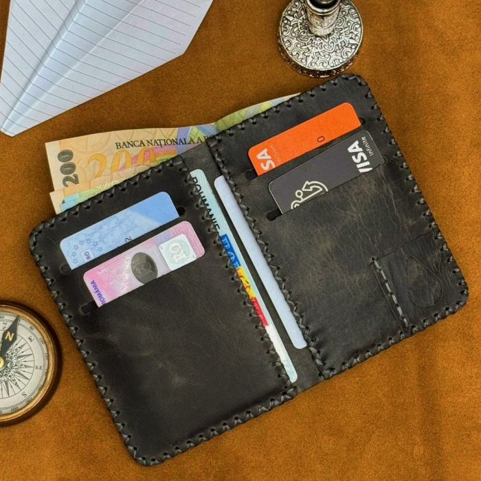 Portofel, personalizabil, din piele naturala, Jack M, Gri antichizat [6]