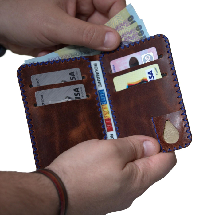 Portofel, personalizabil, din piele naturala, Jack M, Maro-roscat [2]