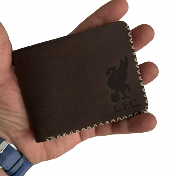 Portofel personalizat clasic barbati din piele naturala, Hector, negru mat cusatura in X gri [4]