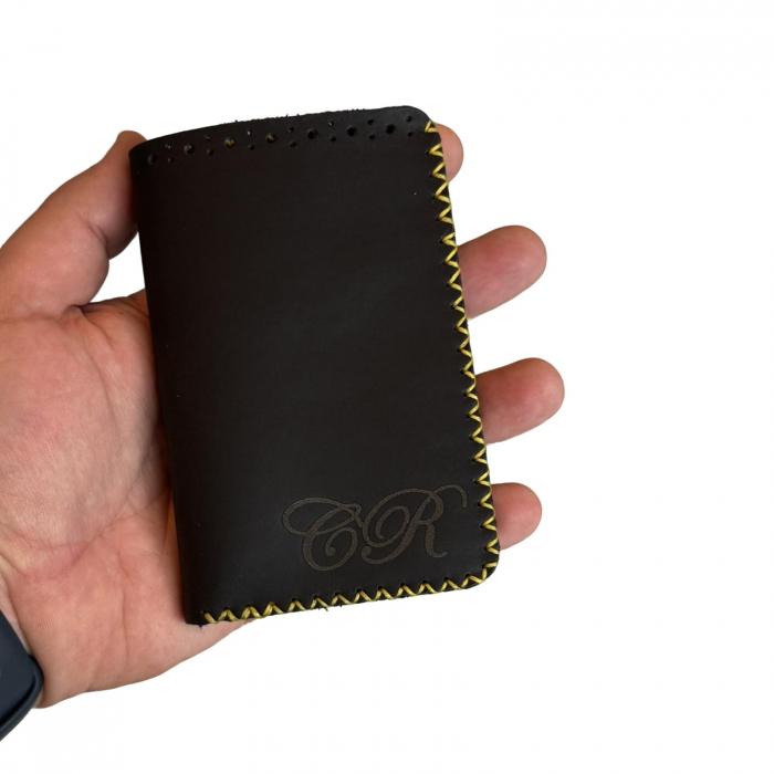 Portofel personalizat clasic barbati din piele naturala, Hector, negru mat cusatura in X gri [6]