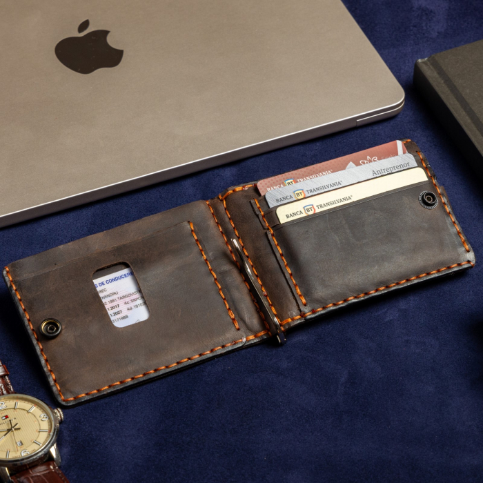 Portofel minimalist, personalizabil, din piele naturala, Loki, Maro, lucrat si cusut manual, handmade [10]