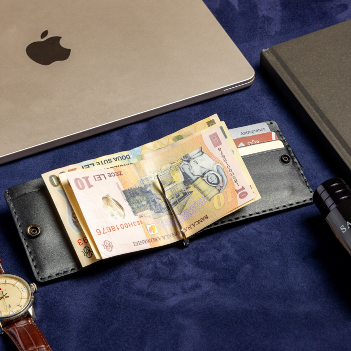 Portofel minimalist, personalizabil, din piele naturala, Loki, Negru, lucrat si cusut manual, handmade [7]