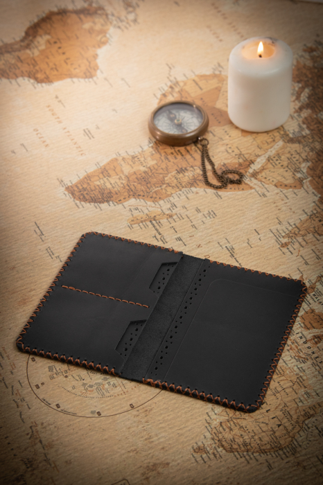 Portpasaport din piele naturala, lucrat si cusut manual, Robin, Handmade, Verde [3]