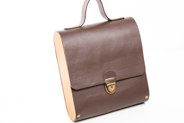 Rucsac dama din piele naturala si lemn reciclat. lucrat manual, Dory, Handmade, Maro [3]