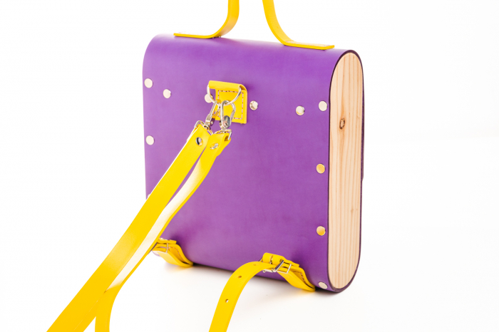 Rucsac dama din piele naturala si lemn reciclat, lucrat manual, Dory, Handmade, Mov [7]