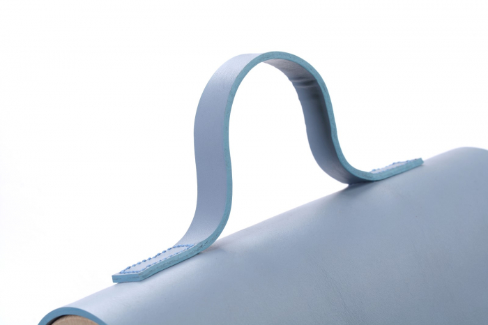 Rucsac dama din piele naturala si lemn reciclat, lucrat manual, Dory, Handmade, Bleu [7]