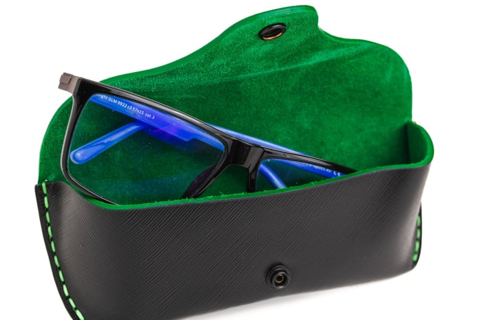 Toc / Etui ochelari din piele naturala, Clio, Negru, interior verde [2]