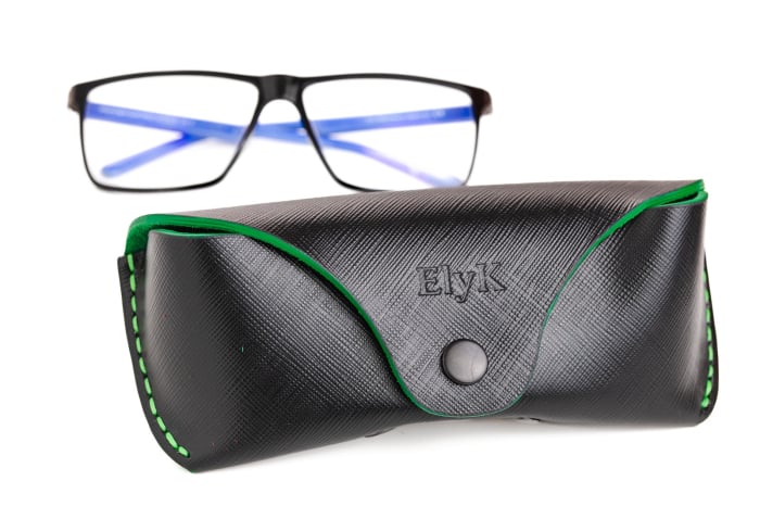 Toc / Etui ochelari din piele naturala, Clio, Negru, interior verde [1]