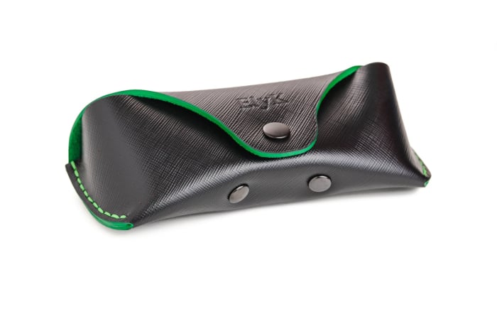 Toc / Etui ochelari din piele naturala, Clio, Negru, interior verde [4]