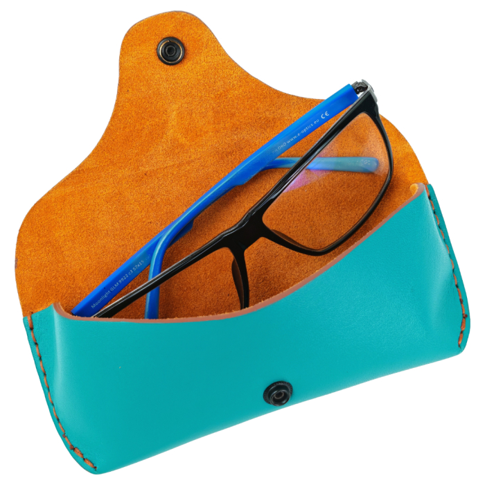 Toc / Etui ochelari din piele naturala, Clio, turcoaz [2]