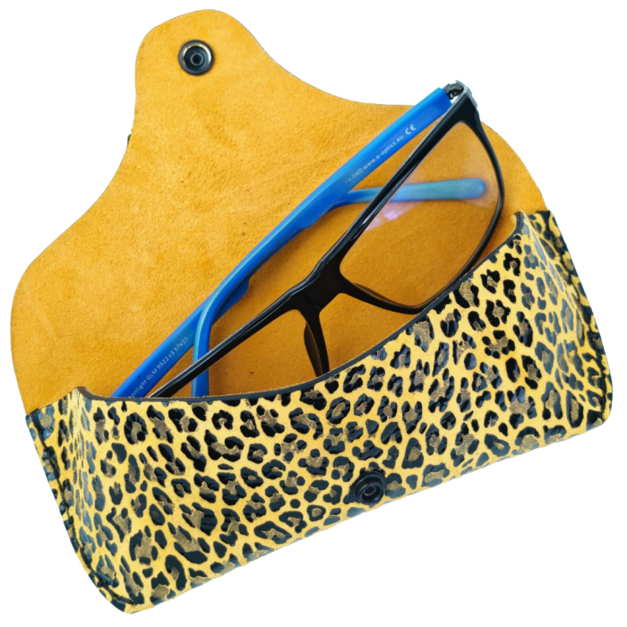 Toc / Etui ochelari din piele naturala, Clio, print leopard [3]