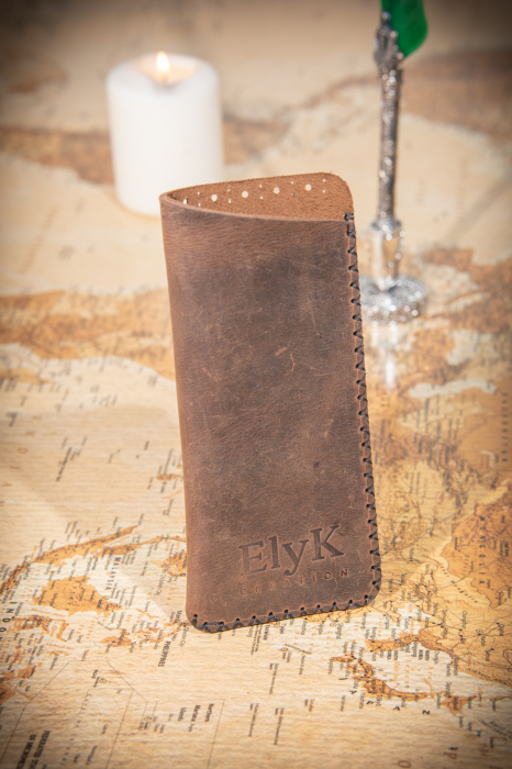 Toc / Etui ochelari soare / vedere din piele naturala, lucrat si cusut manual, Mark, Maro [5]