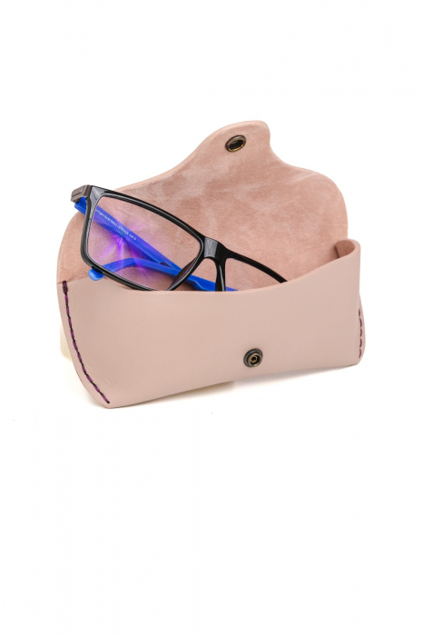 Toc / Etui ochelari soare / vedere din piele naturala, lucrat si cusut manual, Clio, Bej [2]