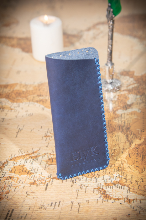 Toc / Etui ochelari soare / vedere din piele naturala, lucrat si cusut manual, Mark, Bleumarin [2]