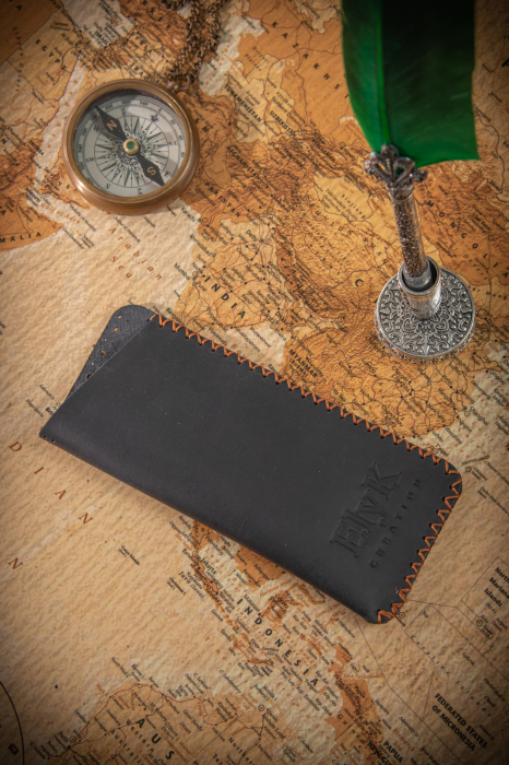Toc / Etui ochelari soare / vedere din piele naturala, lucrat si cusut manual, Mark, Negru [2]