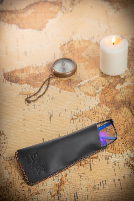 Toc / Etui ochelari soare / vedere din piele naturala, lucrat si cusut manual, Mark, Negru [5]