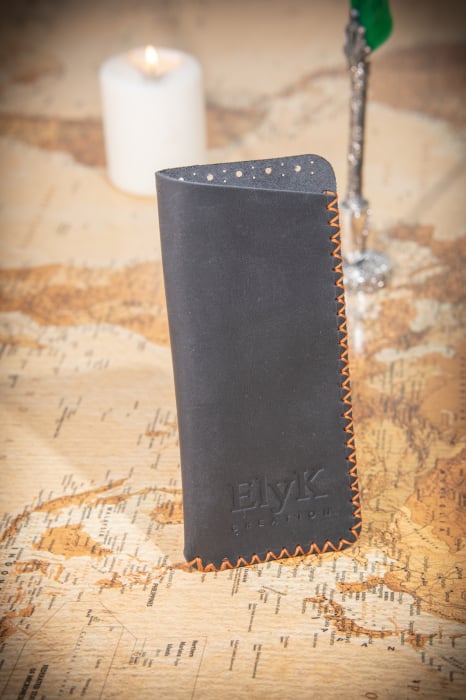 Toc / Etui ochelari soare / vedere din piele naturala, lucrat si cusut manual, Mark, Negru [4]