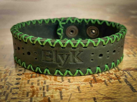 bratari piele - Bratara din piele naturala, lucrata si cusuta manual, Atta, Verde