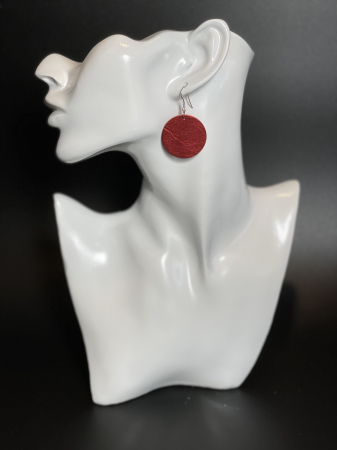 Diverse - Cercei handmade din piele naturala roz, lucrat manual, Angy, model cerc, Produs in Romania