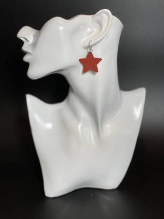 Diverse - Cercei handmade din piele naturala maro, lucrati manual, Angy, model stelute, Produs in Romania