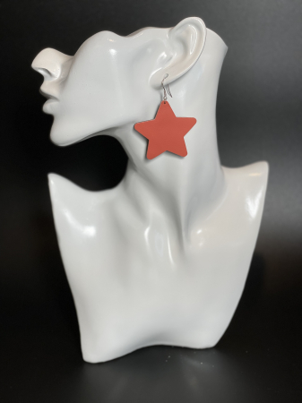 Diverse - Cercei handmade din piele naturala roz, lucrati manual, Angy, model stelute, Produs in Romania