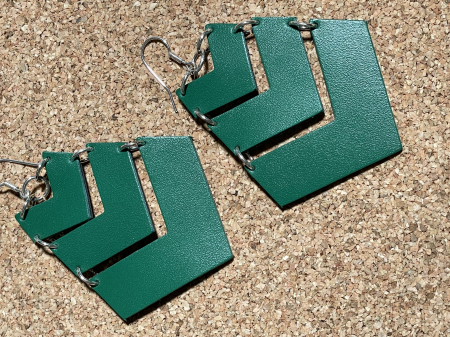 Cercei handmade din piele naturala verzi, lucrat manual, Angy, model military, Produs in Romania [4]