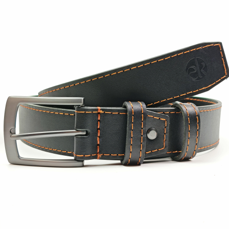 Toate produsele - Curea piele naturala 40 mm, Styx, neagra, cusutura maro cognac, catarama solida