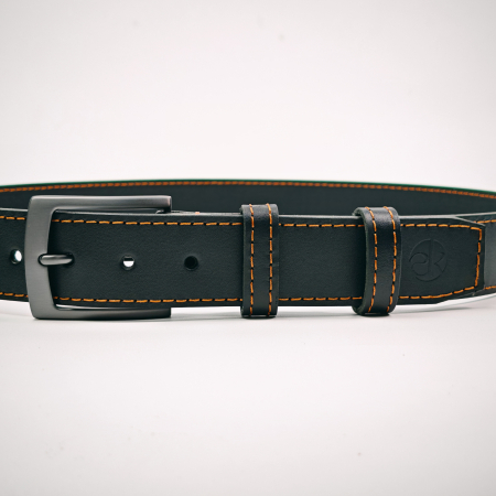 Curea piele naturala 40 mm, Styx, neagra, cusutura maro cognac, catarama solida [1]