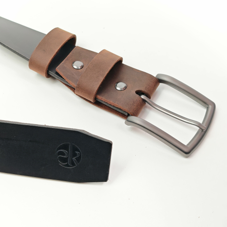 Curea din piele naturala neagra cu detalii maro 40 mm , lucrata manual, Styx, Handmade [2]