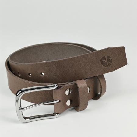 Noutati - Curea piele naturala 40 mm, Leda, gri, catarama solida