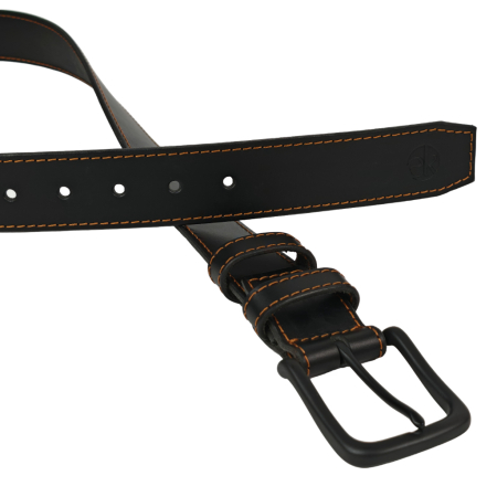 Curea piele naturala 40 mm, Styx, neagra, cusutura maro cognac, catarama solida [1]