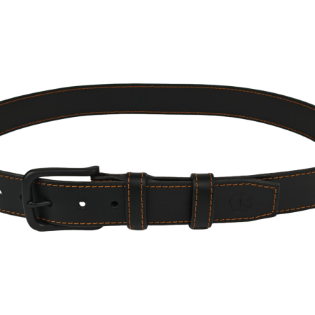 Curea piele naturala 40 mm, Styx, neagra, cusutura maro cognac, catarama solida [2]