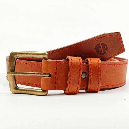 Toate produsele - Curea piele naturala 40 mm, Styx, maro cognac, cusutura rosie, catarama solida