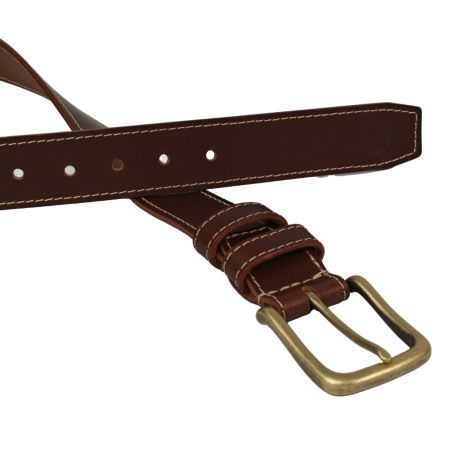 Curea piele naturala 40 mm, Styx, maro inchis, cusutura crem, catarama solida [1]