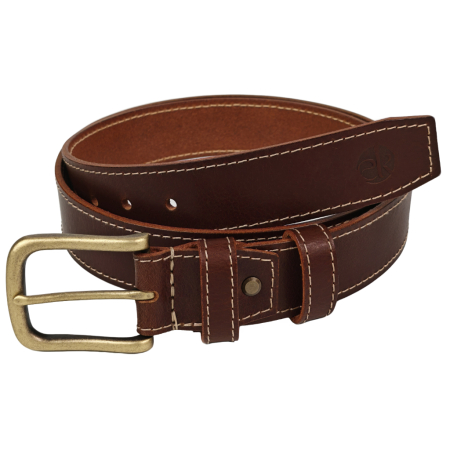 Noutati - Curea piele naturala 40 mm, Styx, maro inchis, cusutura crem, catarama solida