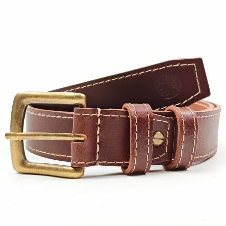Toate produsele - Curea piele naturala 40 mm, Styx, maro inchis, cusutura crem, catarama solida