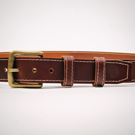 Curea piele naturala 40 mm, Styx, maro inchis, cusutura crem, catarama solida [1]