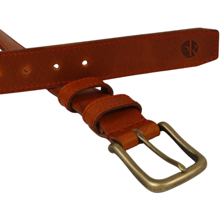 Curea piele naturala 40 mm, Styx, maro cognac, cusutura rosie, catarama solida [1]