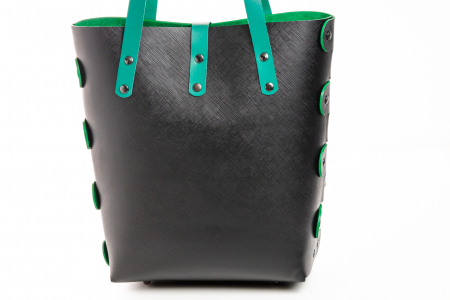 Geanta dama din piele naturala, lucrata manual, Bety, Handmade, Neagra Safiano cu detalii verzi [2]