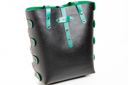 Geanta dama din piele naturala, lucrata manual, Bety, Handmade, Neagra Safiano cu detalii verzi [1]