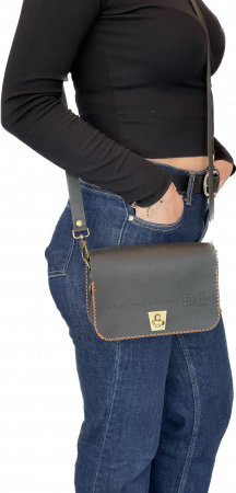 Geanta dama din piele naturala, NEAGRA, cusuta manual, Sarah, handmade [5]