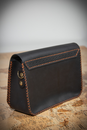 Geanta dama din piele naturala, NEAGRA, cusuta manual, Sarah, handmade [8]