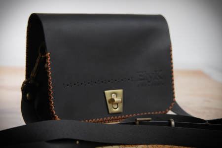 Geanta dama din piele naturala, NEAGRA, cusuta manual, Sarah, handmade [2]
