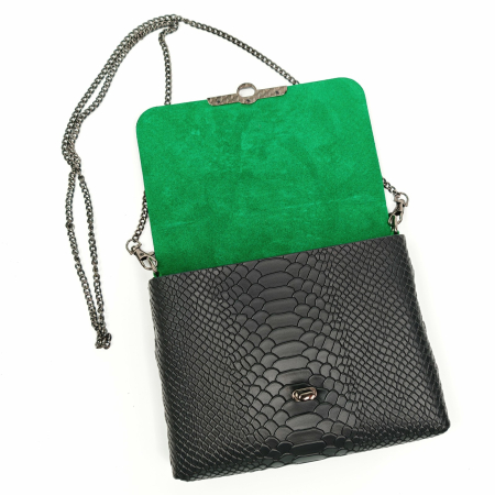 Geanta dama din piele naturala, Mony, Neagra, imprimeu Sarpe [2]