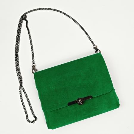 Genti femei - Geanta dama din piele naturala, Mony, verde, piele intoarsa