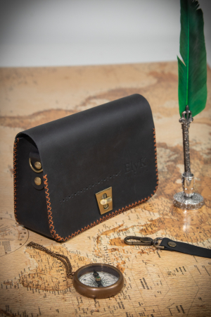 genti dama - Geanta dama din piele naturala, NEAGRA, cusuta manual, Sarah, handmade