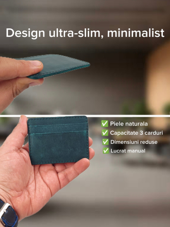 Portcard din Piele Naturala Duma Mini – Suport Minimalist 3 Carduri, Design Super Slim [3]