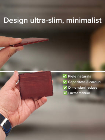 Portcard din Piele Naturala Duma Mini – Suport Minimalist 3 Carduri, Design Super Slim [2]