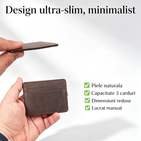 Portcard din Piele Naturala Duma Mini – Suport Minimalist 3 Carduri, Design Super Slim [1]